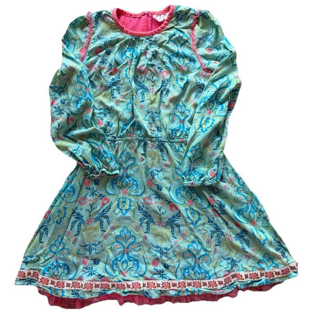 MATILDA JANE 435 Tween Green Fern Dress Girls Sz 10 Floral Rayon Long Sleeve
